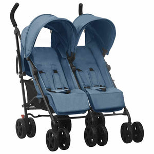 vidaXL Twin Stroller Navy Blue Steel