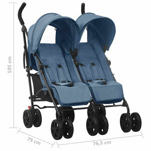 vidaXL Twin Stroller Navy Blue Steel