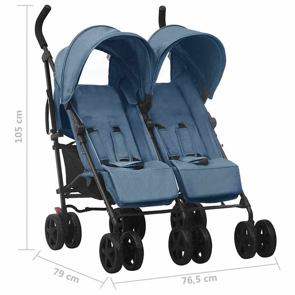 vidaXL Twin Stroller Navy Blue Steel