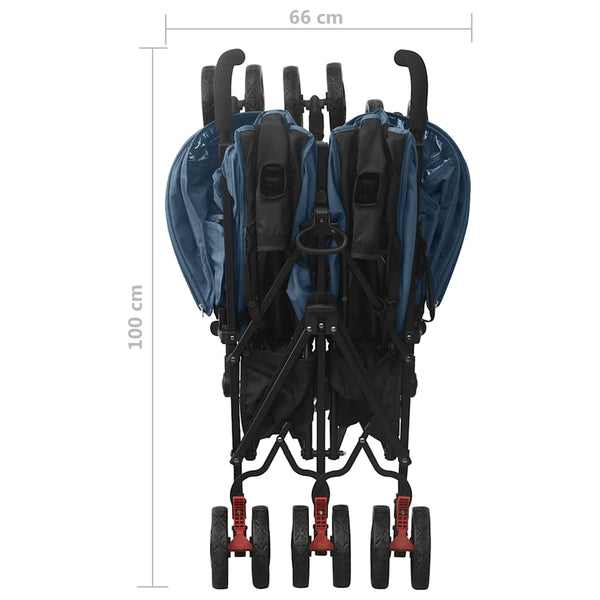 vidaXL Twin Stroller Navy Blue Steel