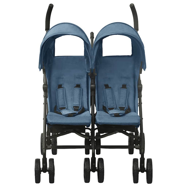 vidaXL Twin Stroller Navy Blue Steel