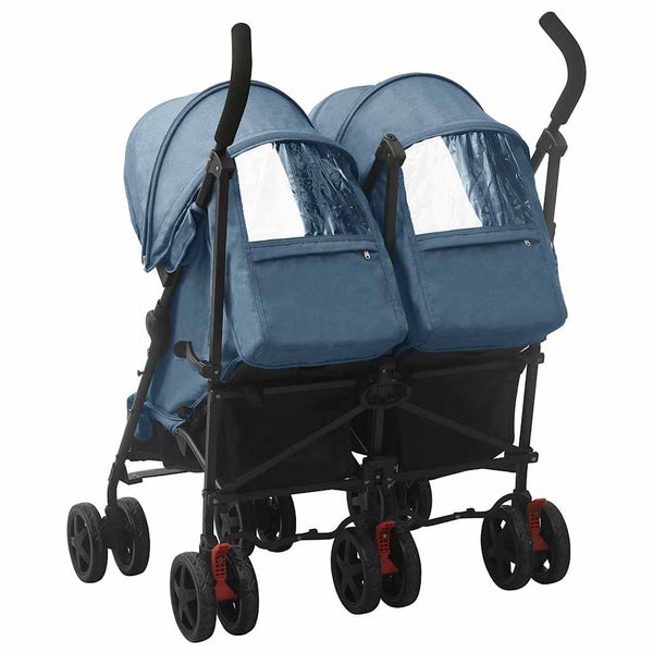 vidaXL Twin Stroller Navy Blue Steel