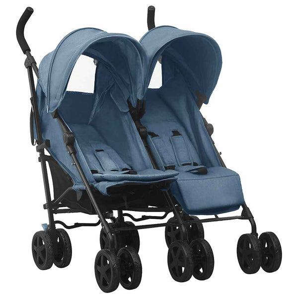 vidaXL Twin Stroller Navy Blue Steel