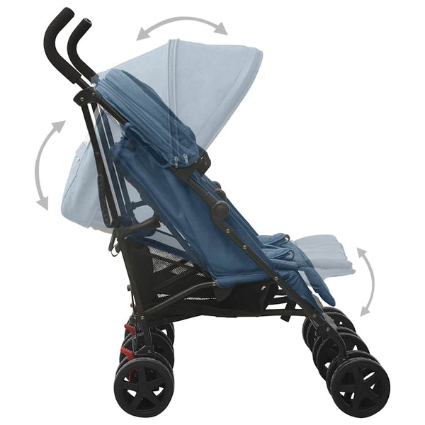 vidaXL Twin Stroller Navy Blue Steel