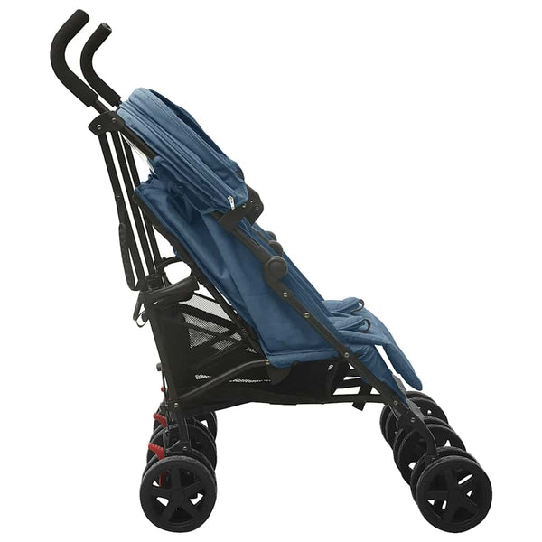 vidaXL Twin Stroller Navy Blue Steel