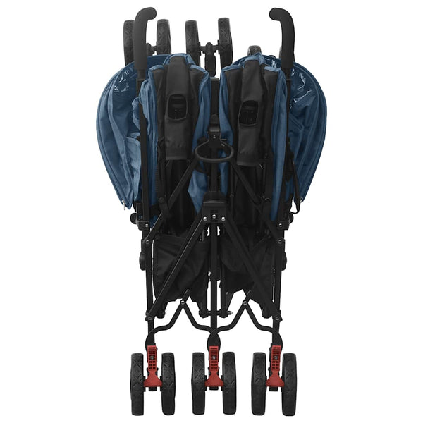 vidaXL Twin Stroller Navy Blue Steel