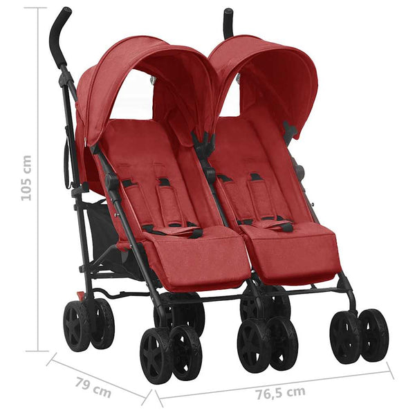 vidaXL Twin Stroller Red Steel