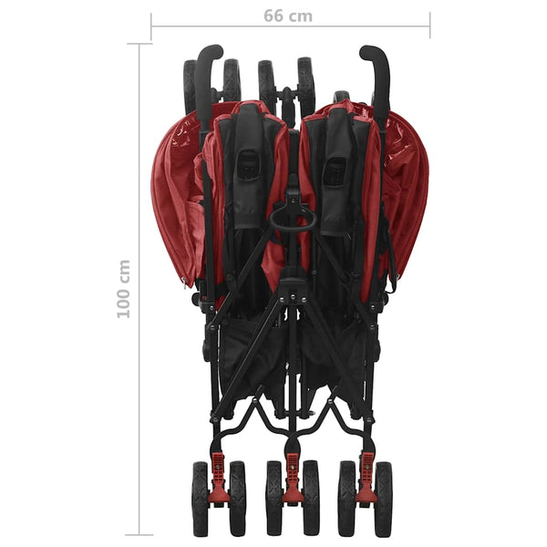 vidaXL Twin Stroller Red Steel