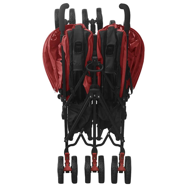 vidaXL Twin Stroller Red Steel