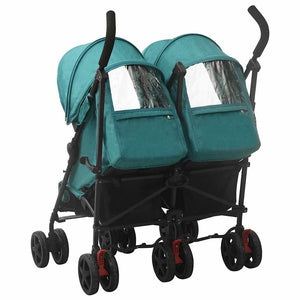 vidaXL Tandem Stroller Green Steel