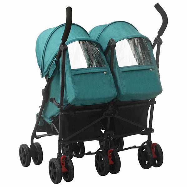 vidaXL Tandem Stroller Green Steel