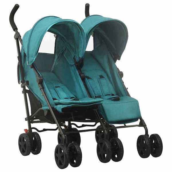 vidaXL Tandem Stroller Green Steel