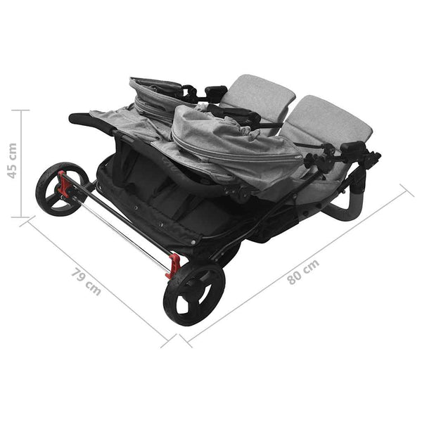vidaXL Tandem Stroller Light Grey Steel