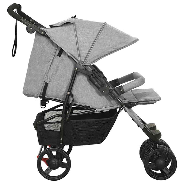 vidaXL Tandem Stroller Light Grey Steel