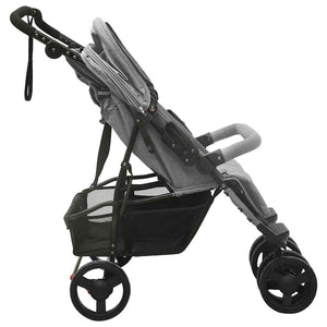 vidaXL Tandem Stroller Light Grey Steel