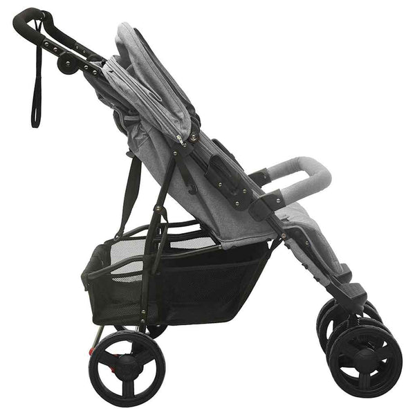 vidaXL Tandem Stroller Light Grey Steel