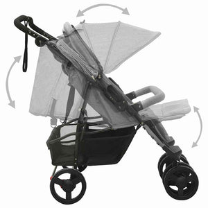 vidaXL Tandem Stroller Light Grey Steel