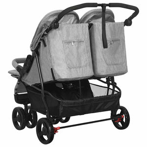 vidaXL Tandem Stroller Light Grey Steel