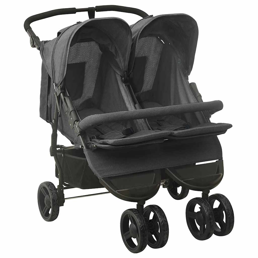 vidaXL Twin Stroller Anthracite Steel