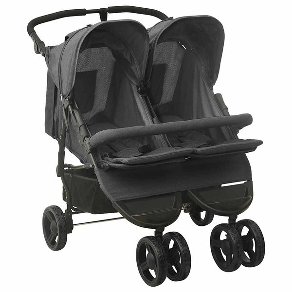 vidaXL Twin Stroller Anthracite Steel