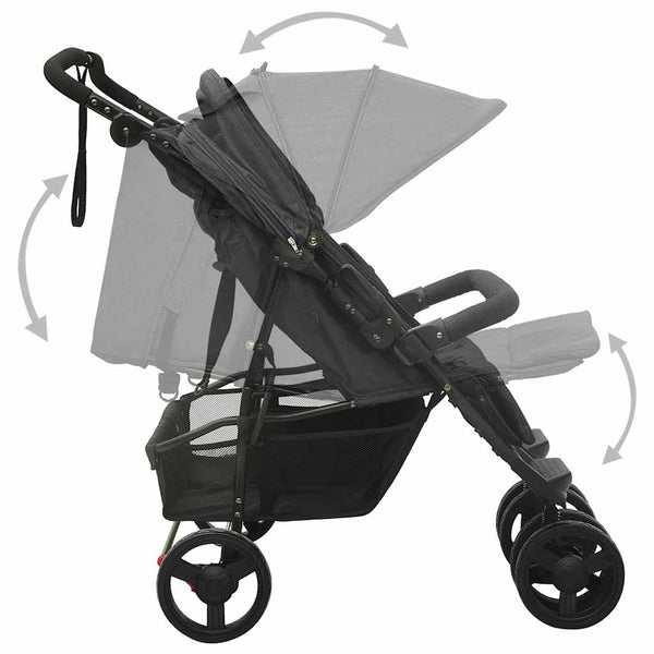 vidaXL Twin Stroller Anthracite Steel