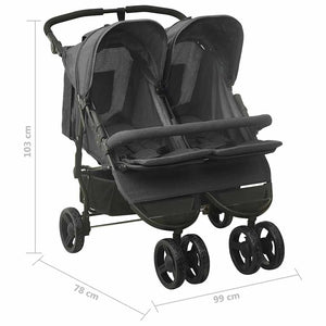 vidaXL Twin Stroller Anthracite Steel