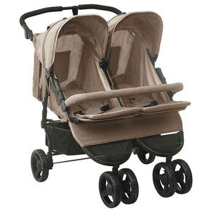 vidaXL Double Stroller Taupe Steel