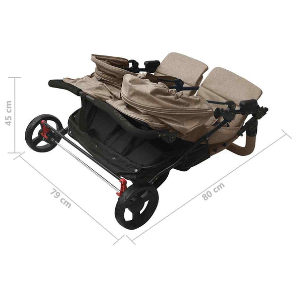vidaXL Double Stroller Taupe Steel