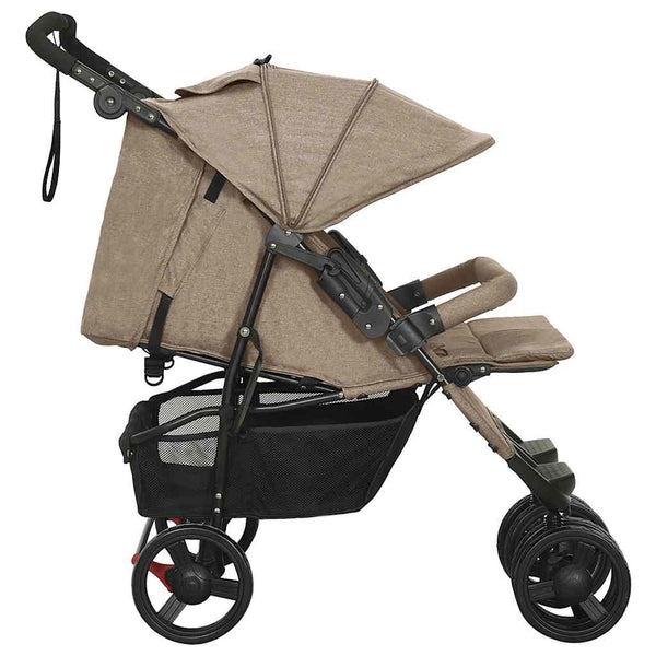 vidaXL Double Stroller Taupe Steel