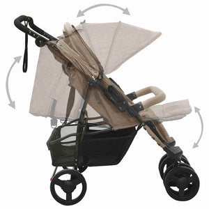 vidaXL Double Stroller Taupe Steel