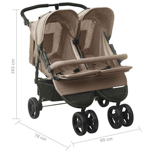 vidaXL Double Stroller Taupe Steel