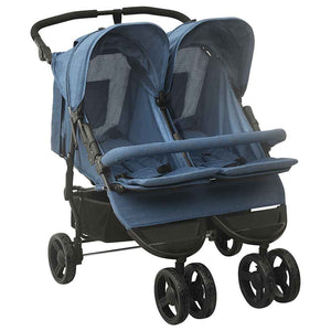 vidaXL Twin Stroller Navy Blue Steel