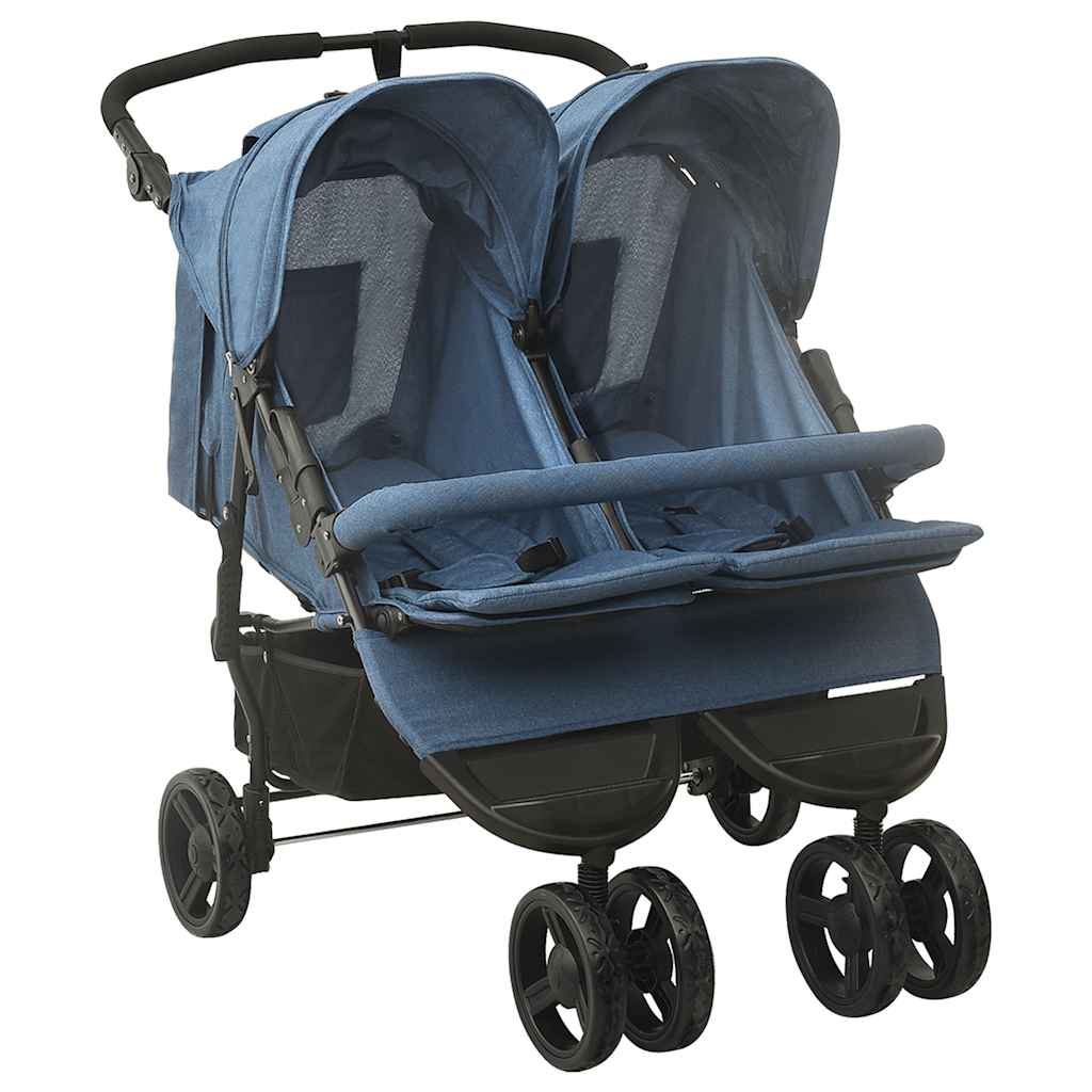 vidaXL Twin Stroller Navy Blue Steel