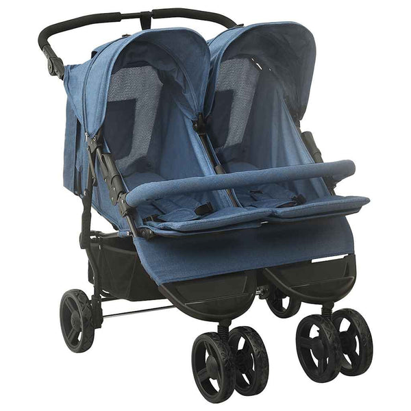 vidaXL Twin Stroller Navy Blue Steel