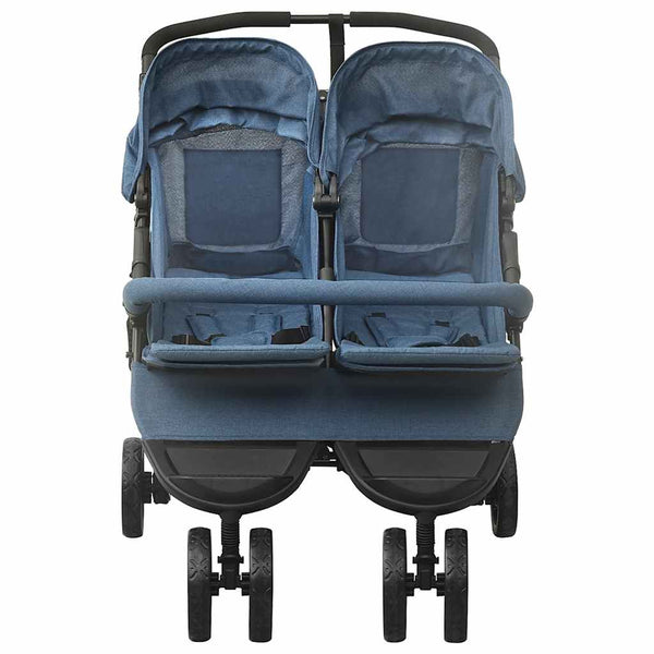 vidaXL Twin Stroller Navy Blue Steel