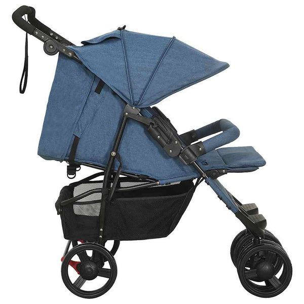 vidaXL Twin Stroller Navy Blue Steel