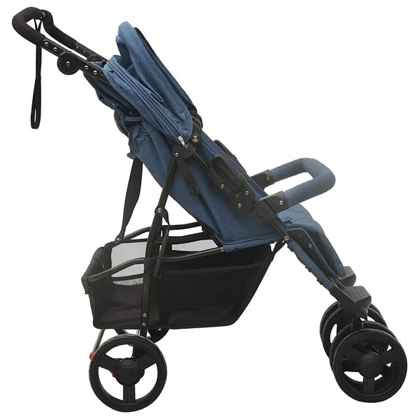 vidaXL Twin Stroller Navy Blue Steel