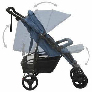 vidaXL Twin Stroller Navy Blue Steel