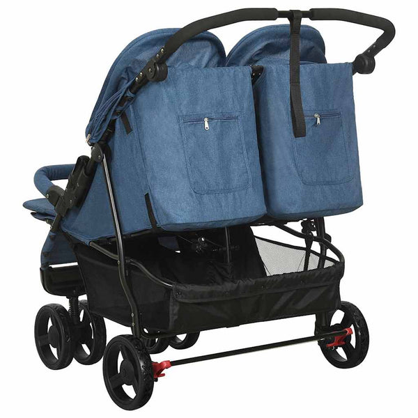 vidaXL Twin Stroller Navy Blue Steel