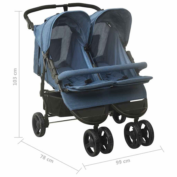 vidaXL Twin Stroller Navy Blue Steel