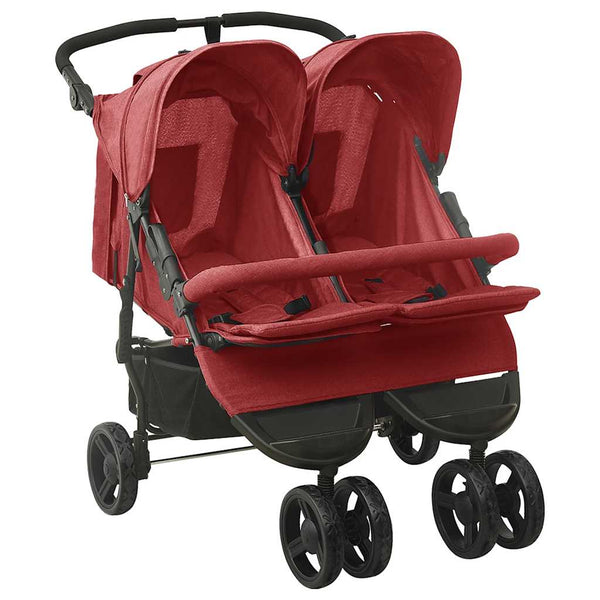 vidaXL Twin Stroller Red Steel
