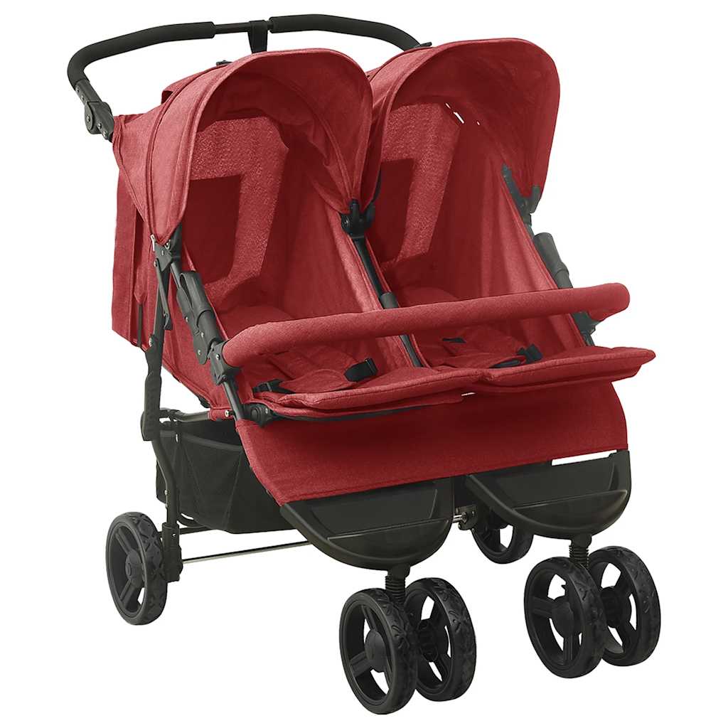 vidaXL Twin Stroller Red Steel