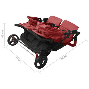 vidaXL Twin Stroller Red Steel