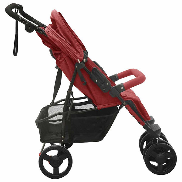 vidaXL Twin Stroller Red Steel