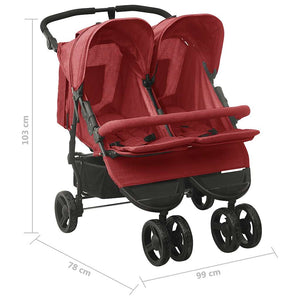 vidaXL Twin Stroller Red Steel