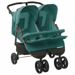 vidaXL Tandem Stroller Green Steel