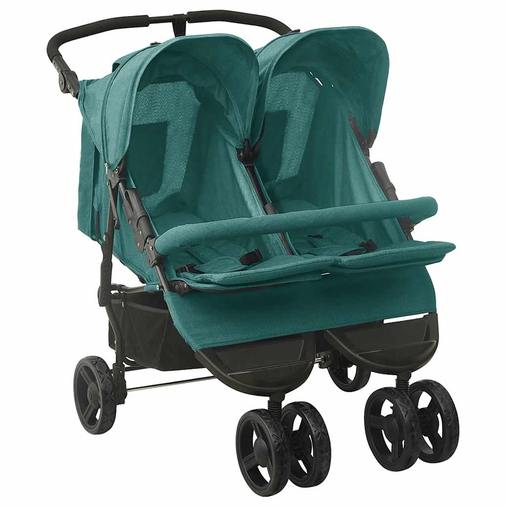 vidaXL Tandem Stroller Green Steel