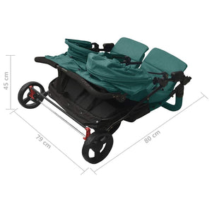 vidaXL Tandem Stroller Green Steel