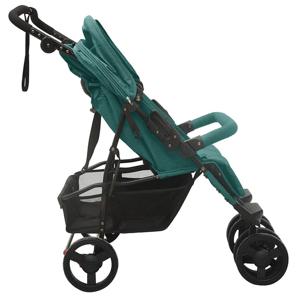 vidaXL Tandem Stroller Green Steel