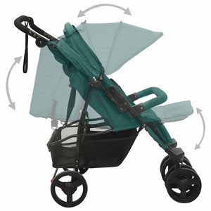 vidaXL Tandem Stroller Green Steel